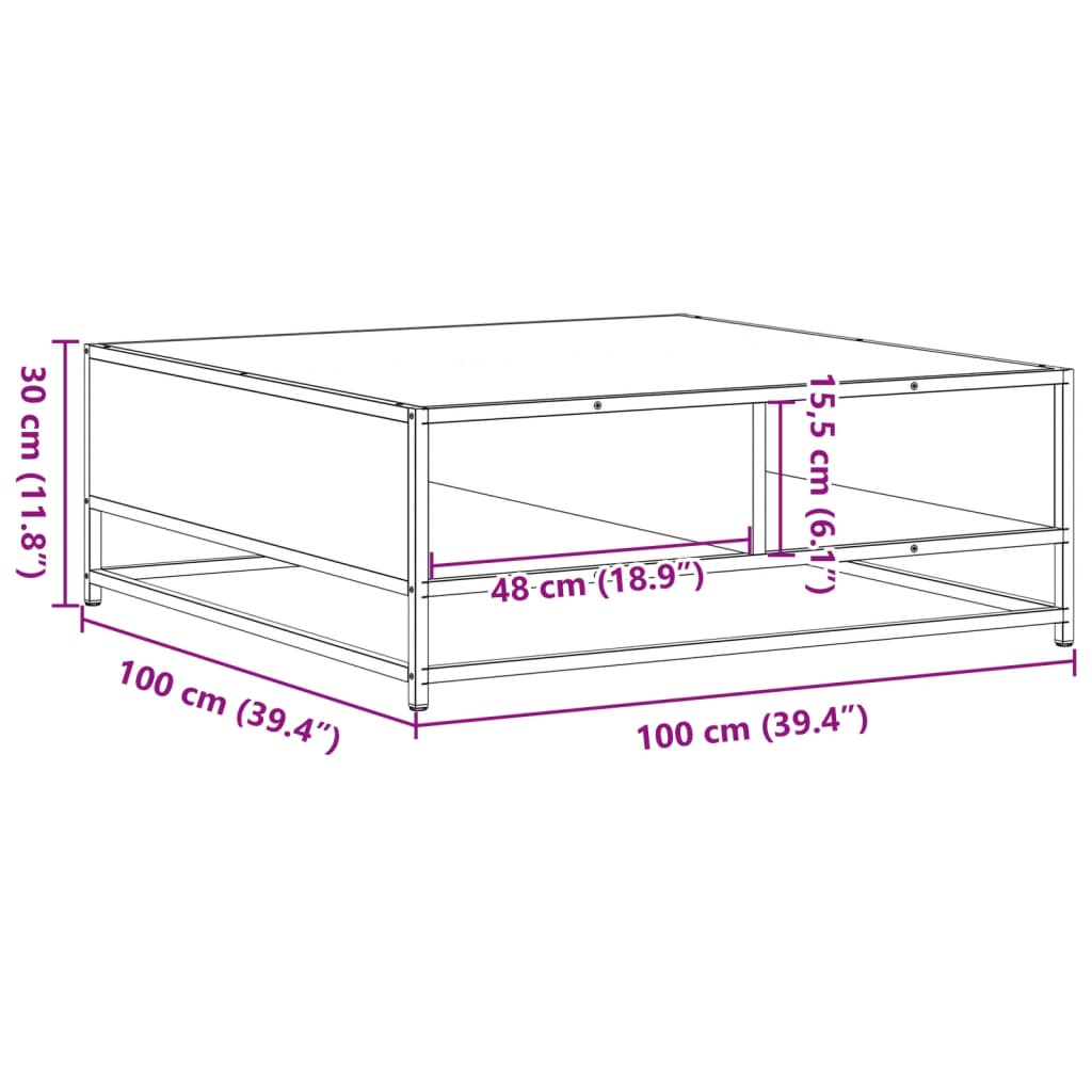 Soffbord svart 100x100x30 cm konstruerat trä och metall