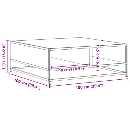 Soffbord brun ek 100x100x30 cm konstruerat trä och metall