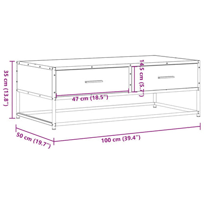 Soffbord brun ek 100x50x35 cm konstruerat trä och metall