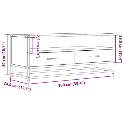 TV-möbel rökfärgad ek TV-bänk 100x34,5x40 cm metall