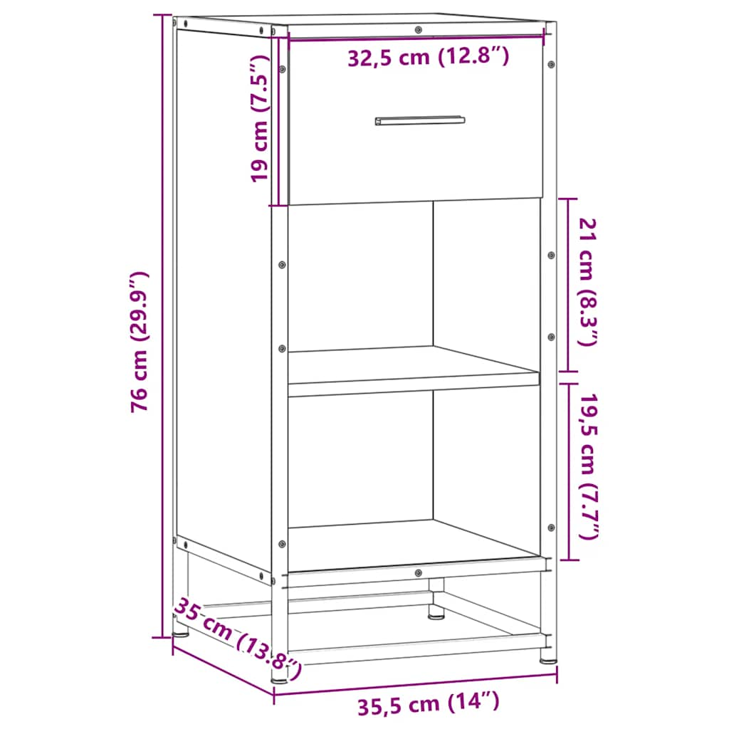 Skåp sonoma ek 35,5x35x76 cm metall