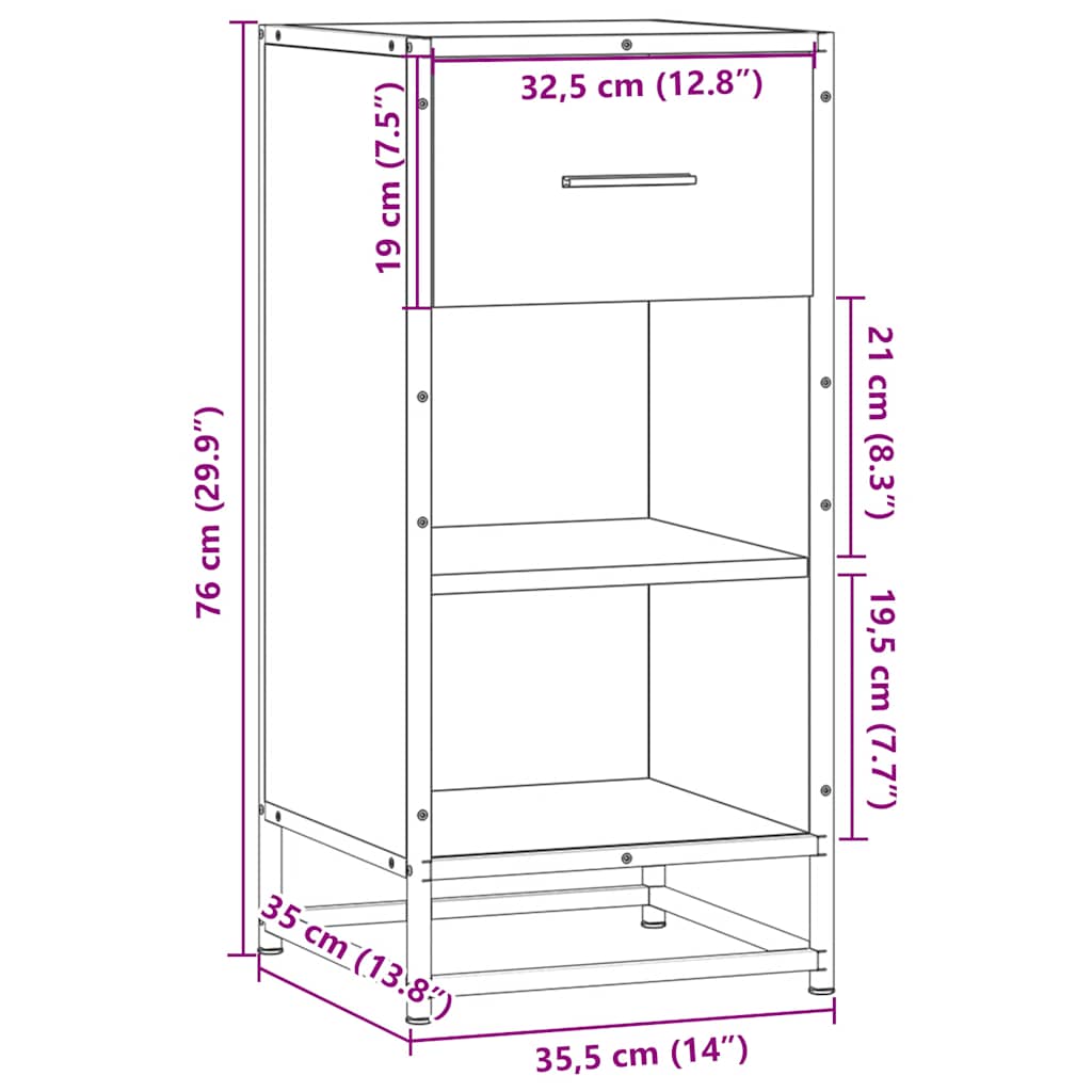 Skänk rökfärgad ek 35,5x35x76 cm konstruerat trä och metall