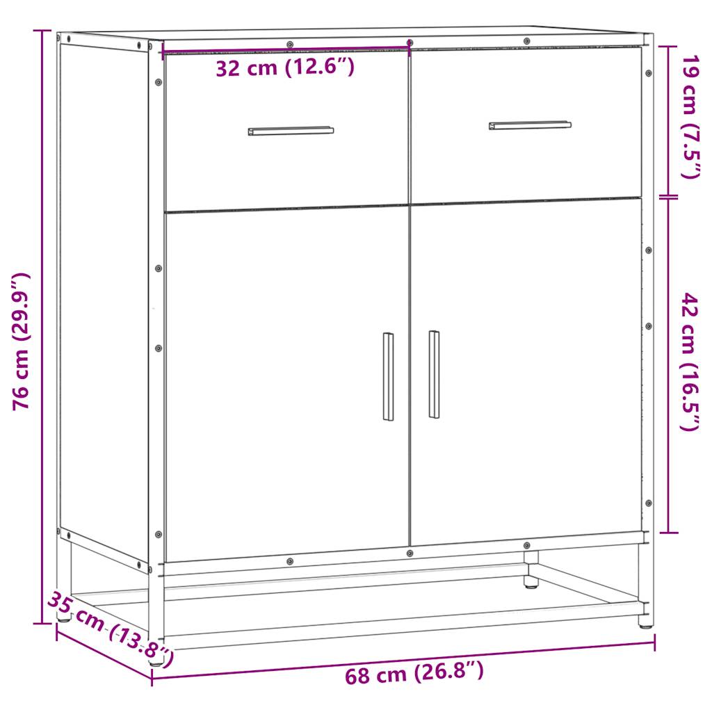 Skänk Sonoma ek 68x35x76 cm metall