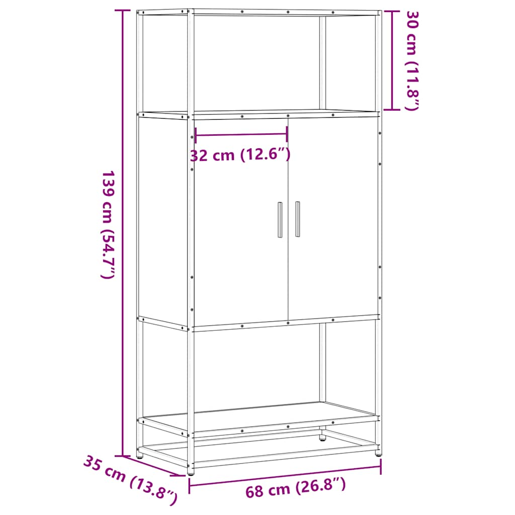 Skåp rökfärgad ek 68x35x139 cm metall