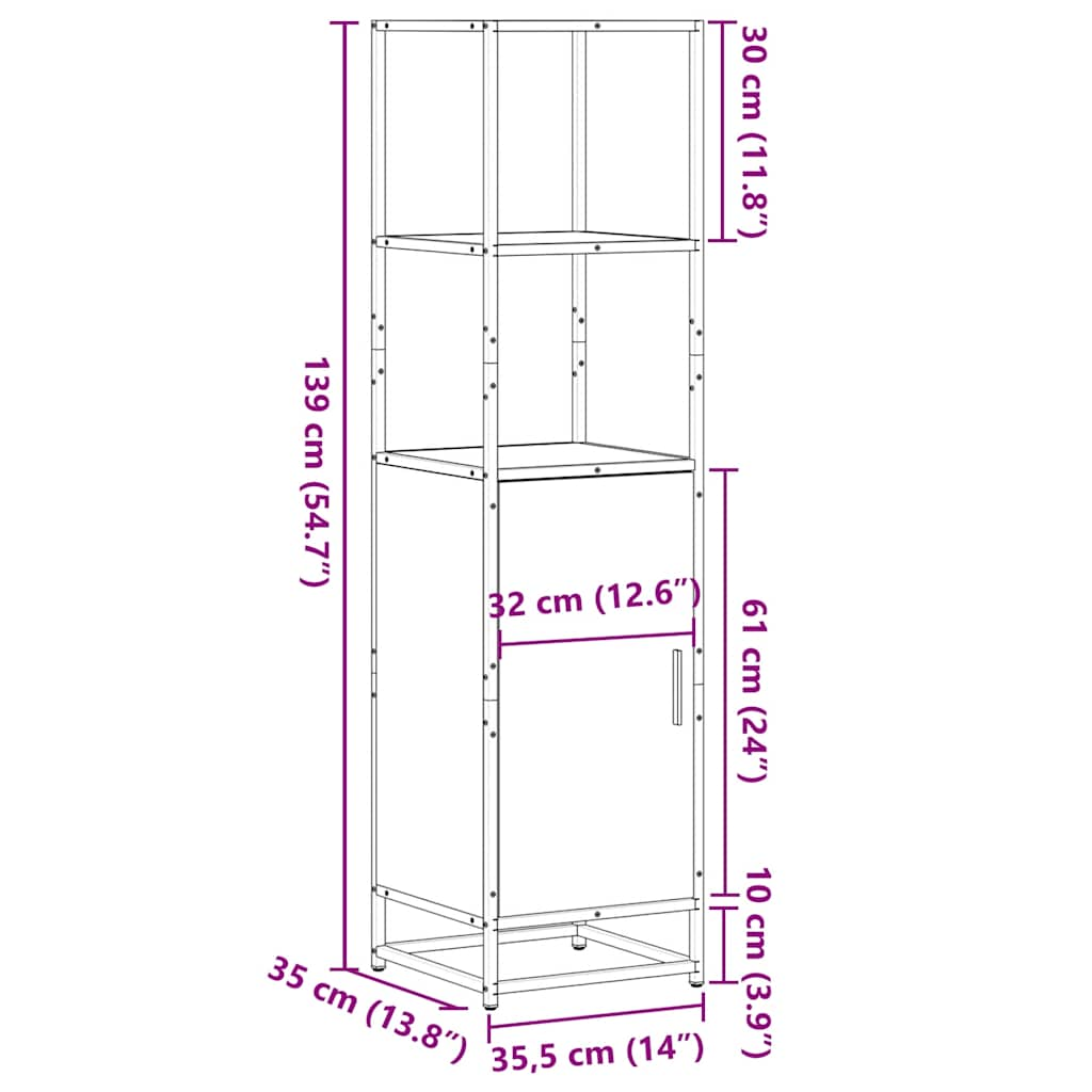 Skåp sonoma ek 35,5x35x139 cm metall