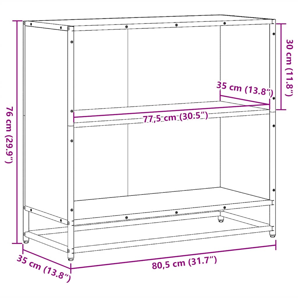 Bokhylla sonoma-ek 80x35x76 cm konstruerat trä