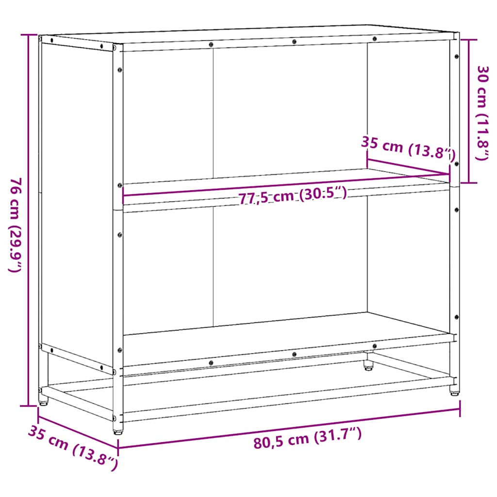 Bokhylla brun ek 80x35x76 cm konstruerat trä