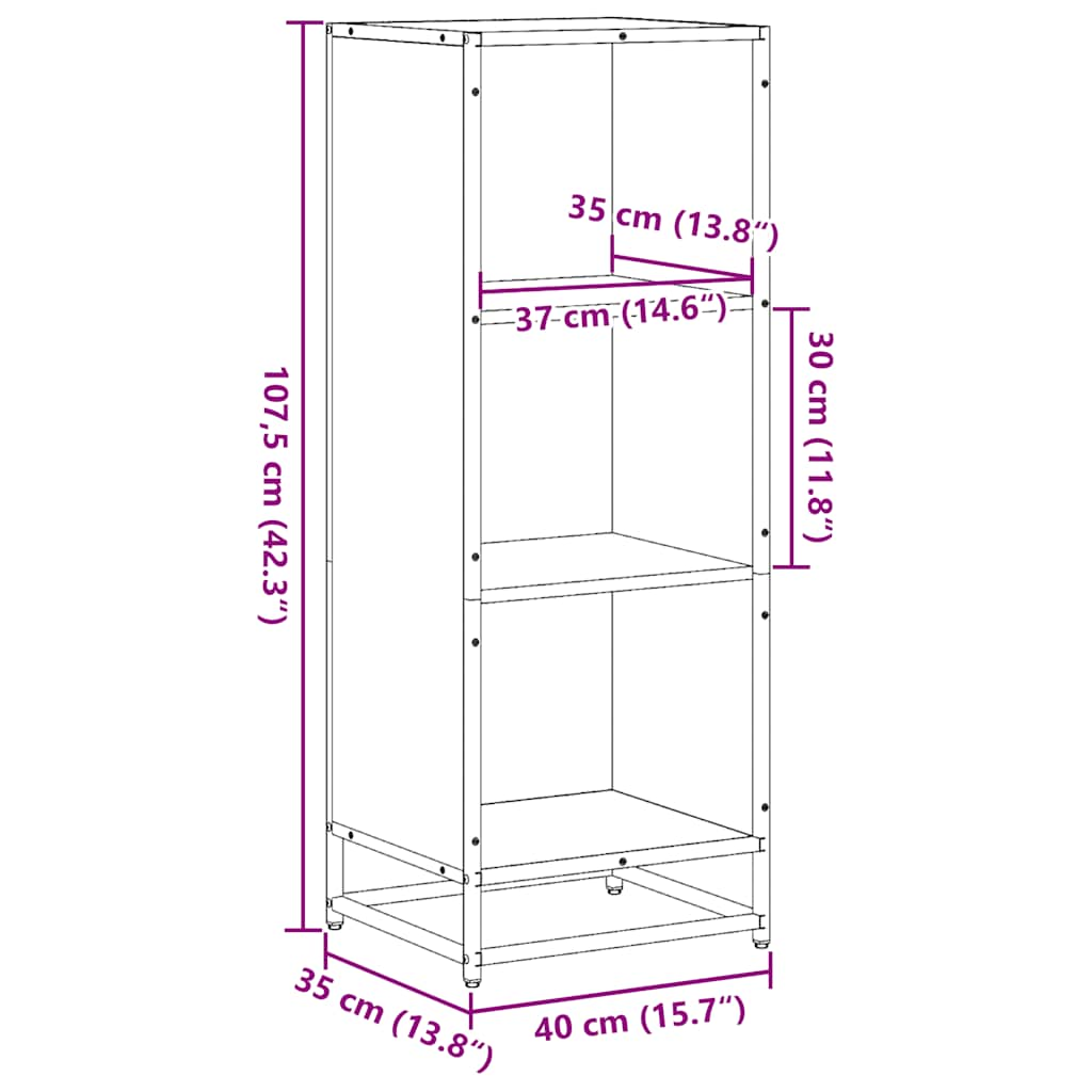 Bokhylla svart 40x35x107,5 cm konstruerat trä