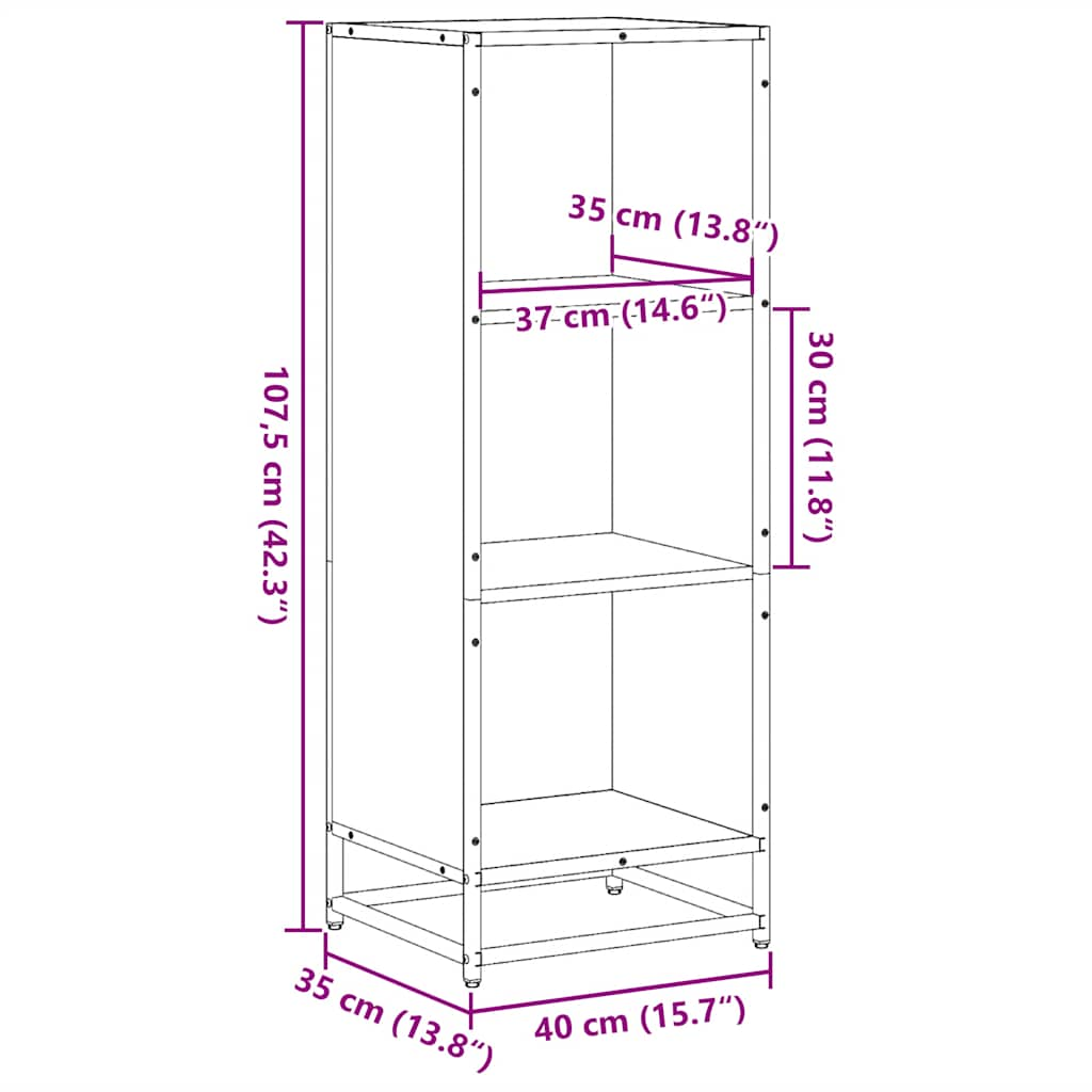 Bokhylla sonoma-ek 40x35x107,5 cm konstruerat trä