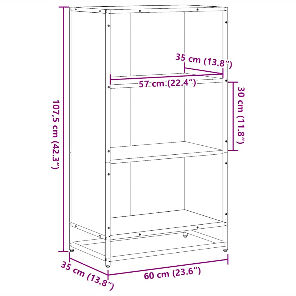 Bokhylla svart 60x35x107,5 cm