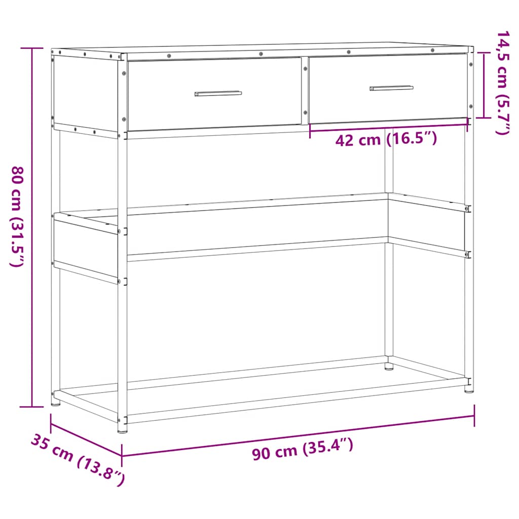 Avlastningsbord konsolbord sonoma ek 90x35x80 cm