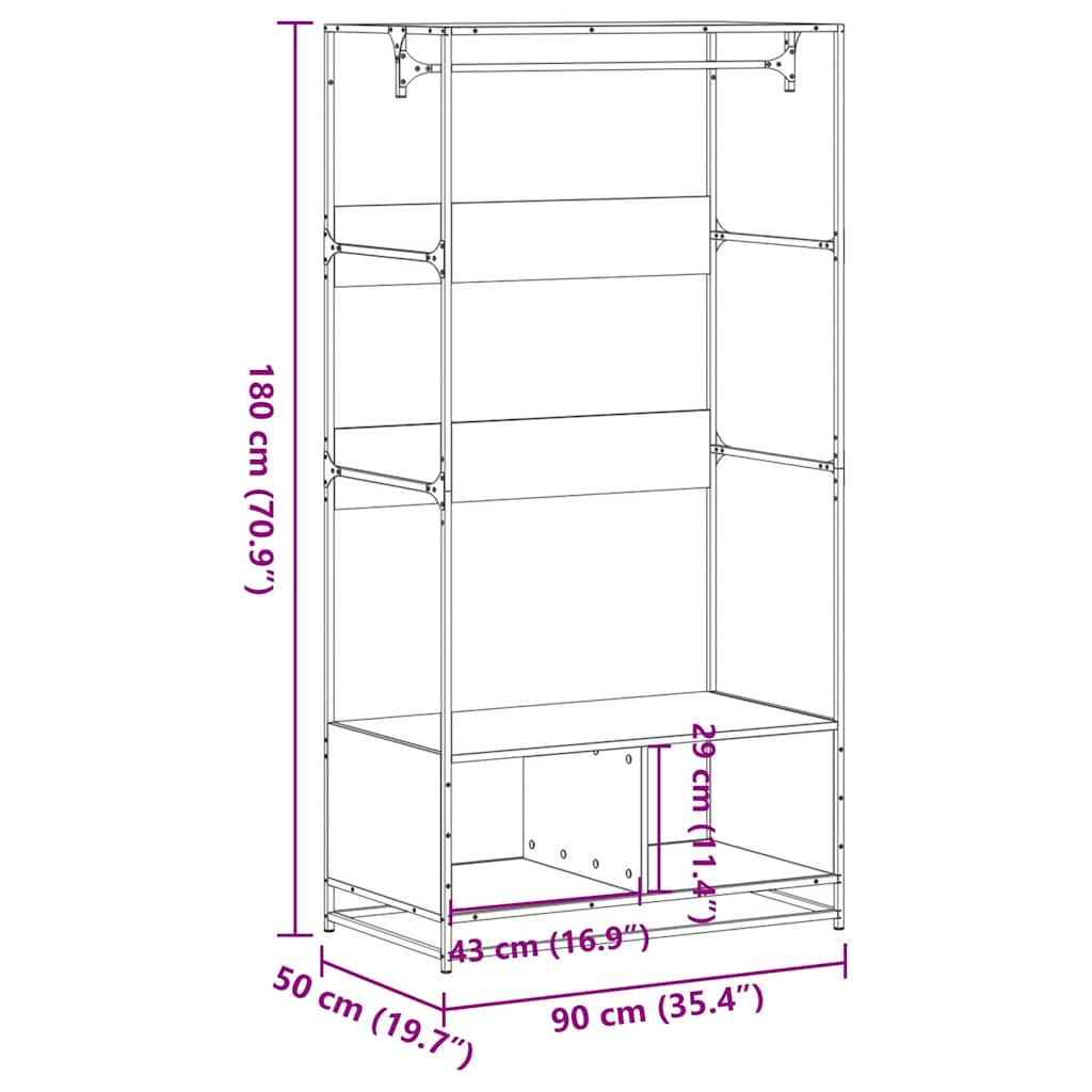 Garderob rökfärgad ek 90x50x180 cm konstruerat trä