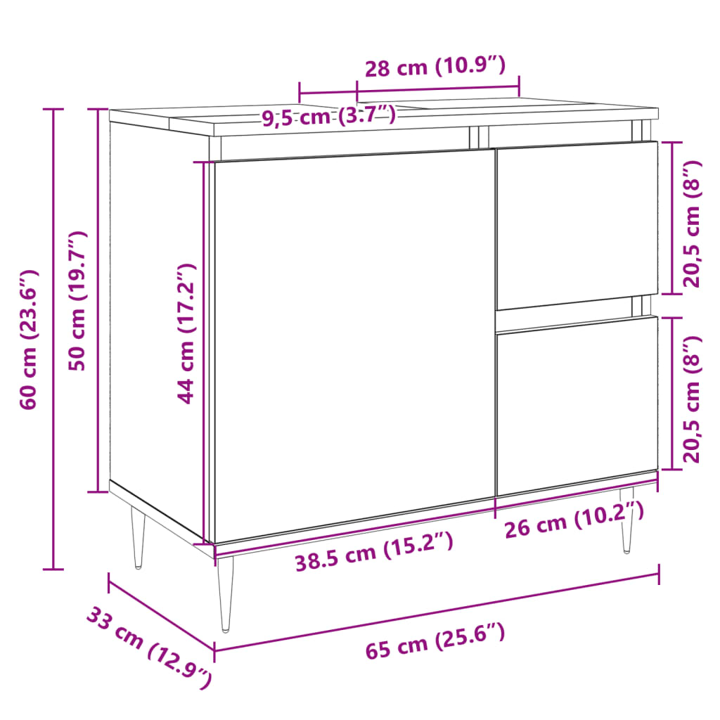 Badrumsskåp sonoma-ek 65x33x60 cm konstruerat trä