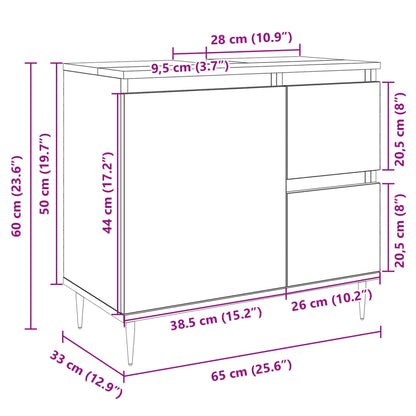 Badrumsskåp sonoma-ek 65x33x60 cm konstruerat trä