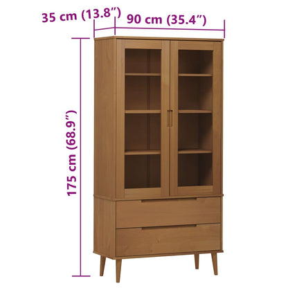 Vitriinikalustesarja MOLDE ruskea 90x35x175 cm massiivimäntyä