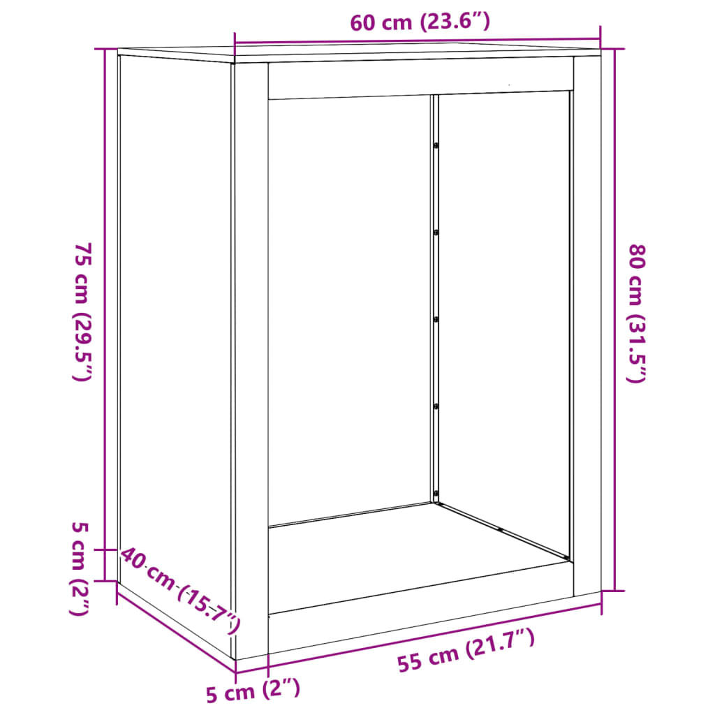 Puuteline antrasiittia 60x40x80 cm terästä