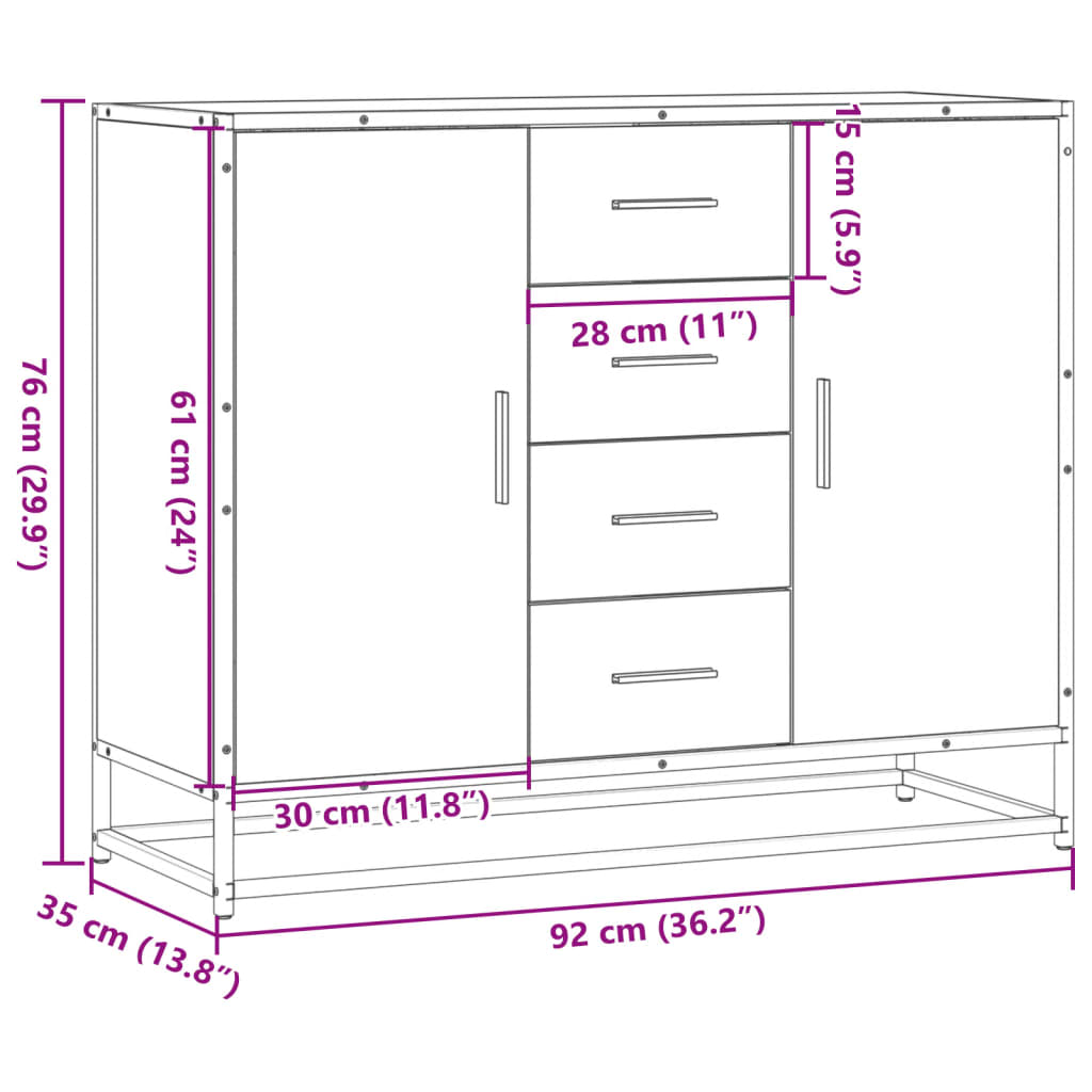 Skänk svart 92x35x76 cm konstruerat trä