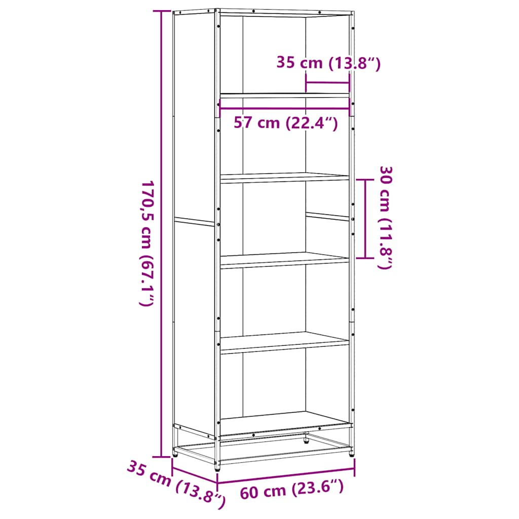 Bokhylla rökfärgad ek 60x35x170,5 cm konstruerat trä