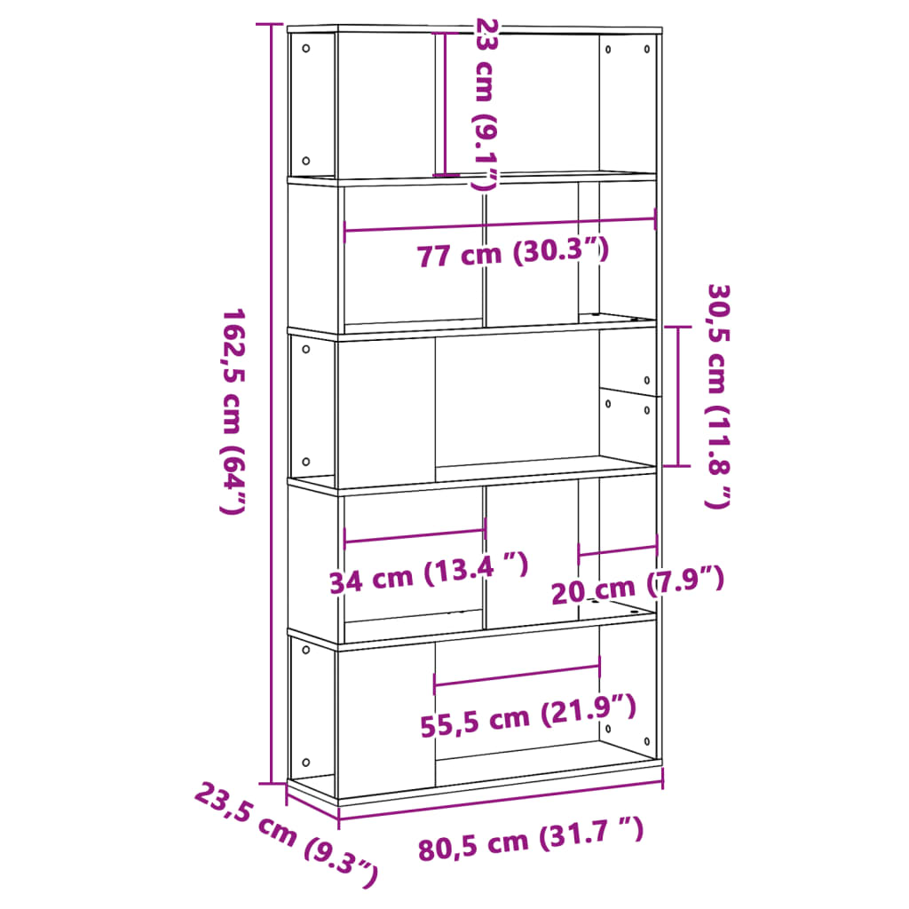 Bokhylla grå sonoma 5hyllplan 80,5x23,5x162,5cm