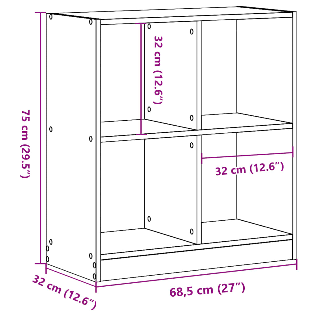 Kirjahylly betonin harmaa 68,5x32x75 cm