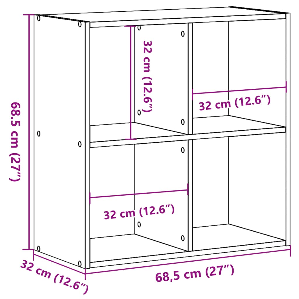 Kirjahylly vanhentunutta puuta 68,5x32x68,5 cm