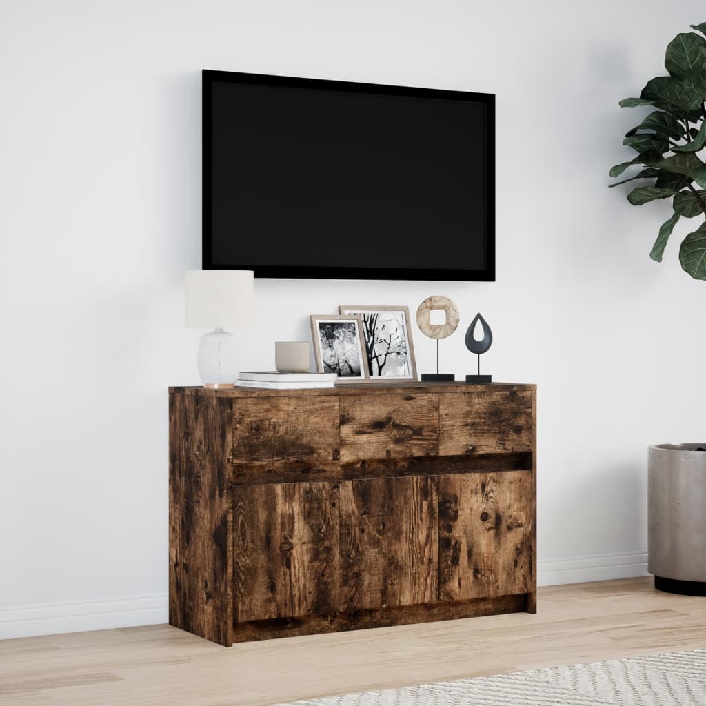 TV-möbel rökfärgad ek TV-bänk med LED 91x34x61 cm