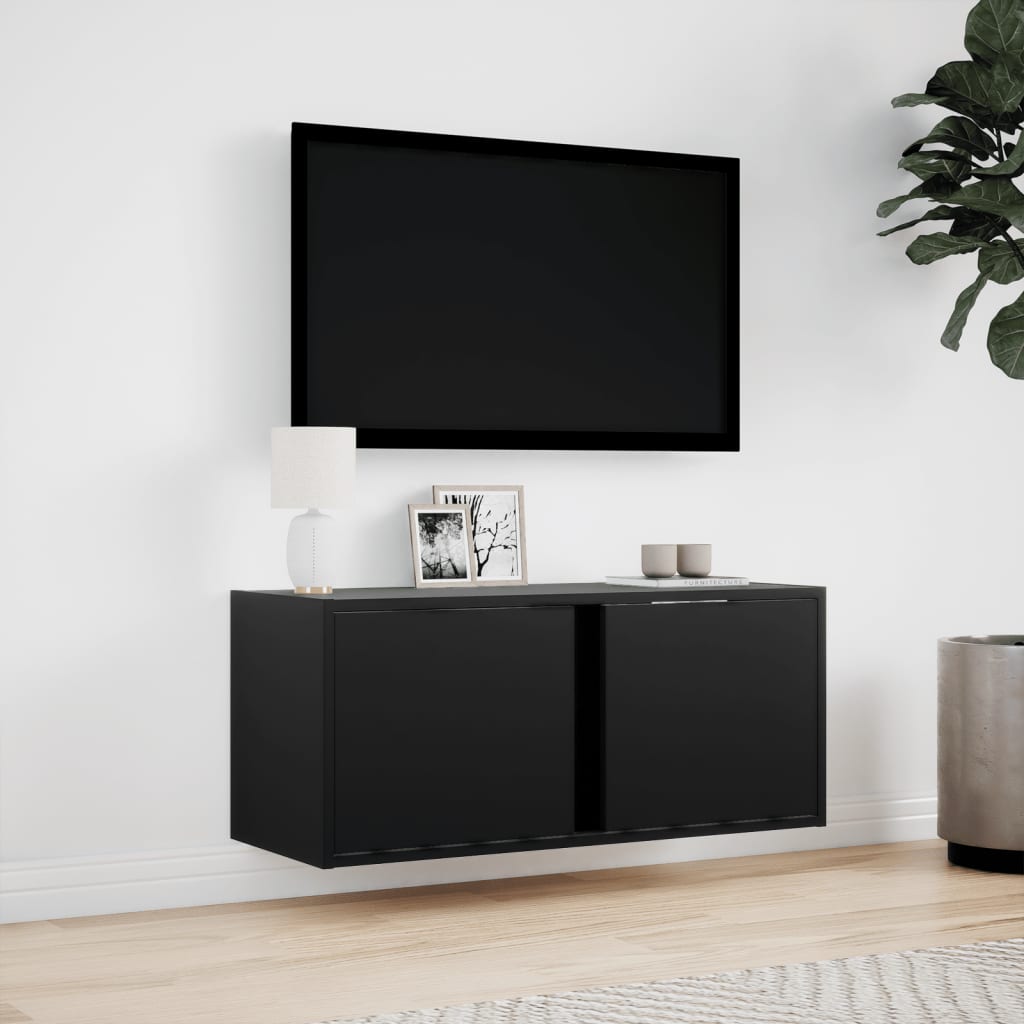 TV-möbel svart 80x31x35 cm Väggmonterad TV-bänk LED