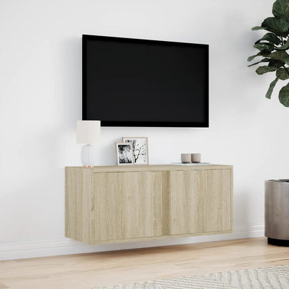 TV-möbel sonoma ek 80x31x35 cm Väggmonterad TV-bänk LED