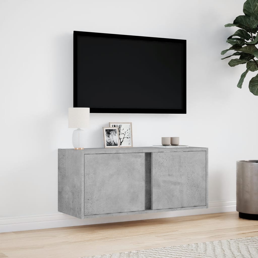 TV-möbel betonggrå 80x31x35 cm Väggmonterad TV-bänk LED