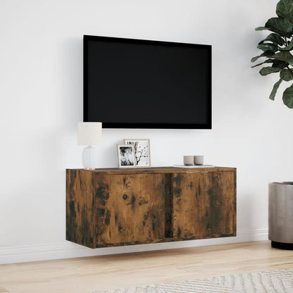 TV-möbel rökfärgad ek 80x31x35 cm Väggmonterad TV-bänk LED