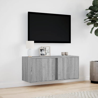 TV-möbel grå sonoma 80x31x35 cm Väggmonterad TV-bänk LED