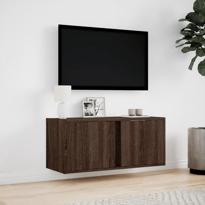 TV-möbel brun ek 80x31x35 cm Väggmonterad TV-bänk LED