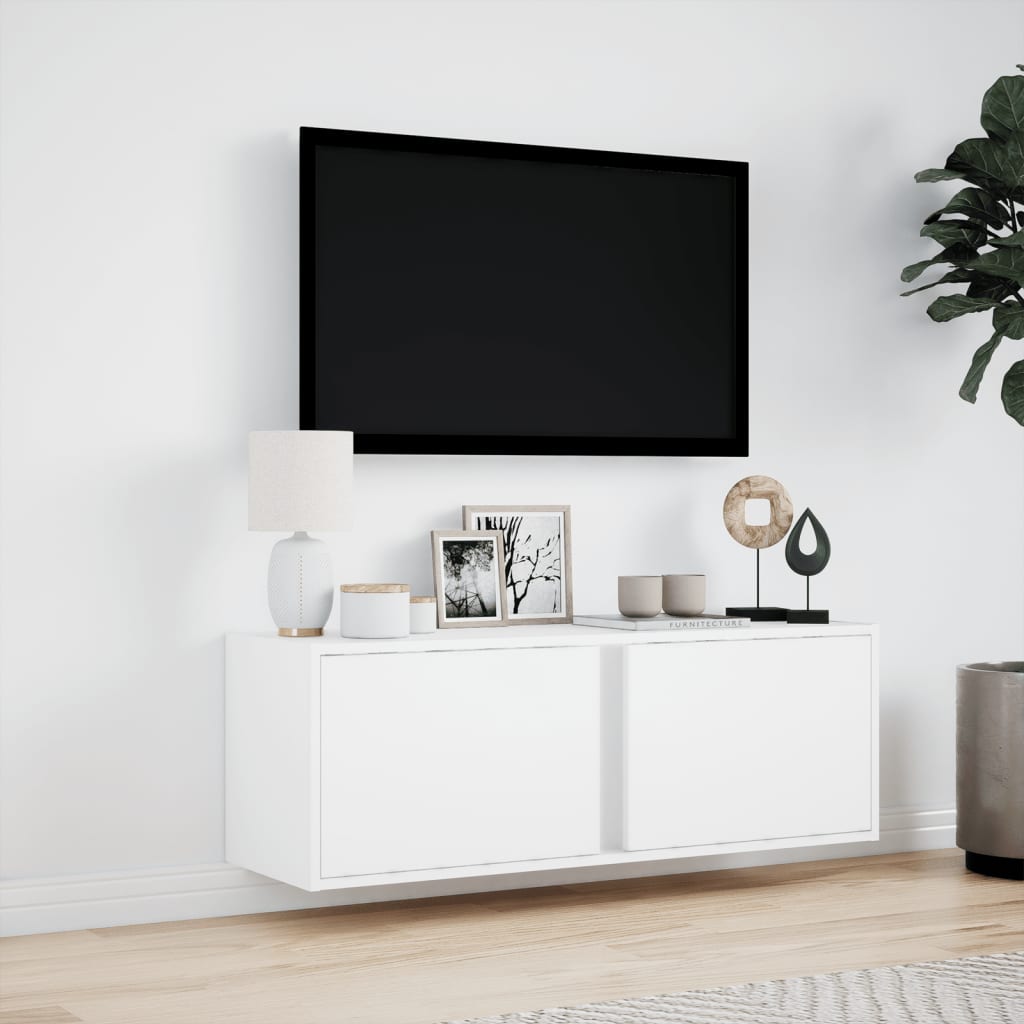 TV-möbel vit 100x31x35 cm Väggmonterad TV-bänk LED