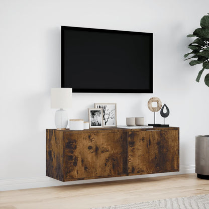 TV-möbel rökfärgad ek 100x31x35 cm Väggmonterad TV-bänk LED