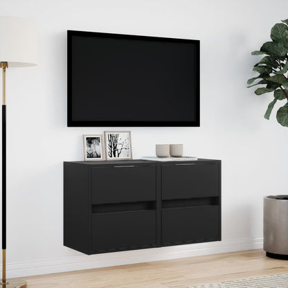 TV-möbel svart 41x31x45 cm Väggmonterad TV-bänk LED 2 st