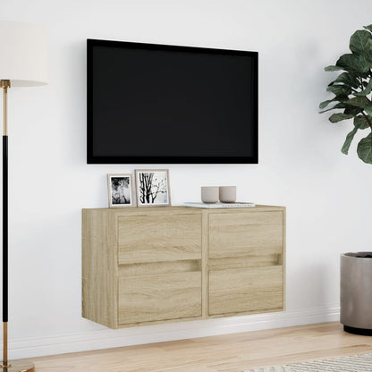 TV-möbel sonoma ek 41x31x45 cm Väggmonterad TV-bänk LED 2 st