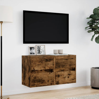 TV-möbel rökfärgad ek 41x31x45 cm Väggmonterad TV-bänk LED 2 st