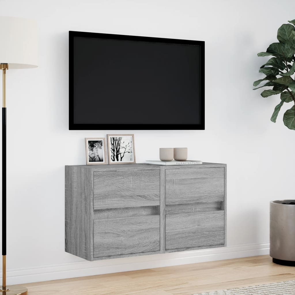 TV-möbel grå sonoma 41x31x45 cm Väggmonterad TV-bänk LED 2 st