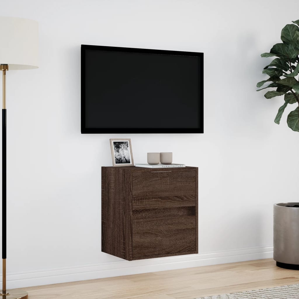 TV-möbel brun ek 41x31x45 cm Väggmonterad TV-bänk LED