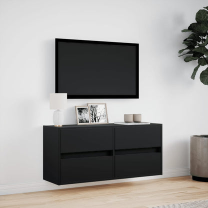 TV-möbel svart 100x31x45 cm Väggmonterad TV-bänk LED