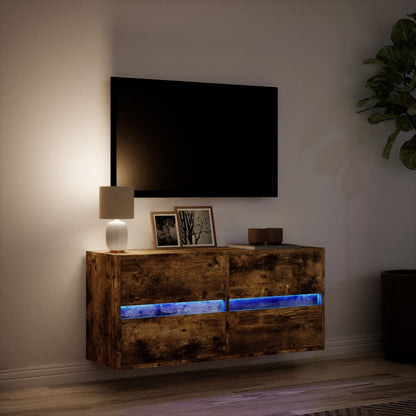 TV-möbel rökfärgad ek 100x31x45 cm Väggmonterad TV-bänk LED