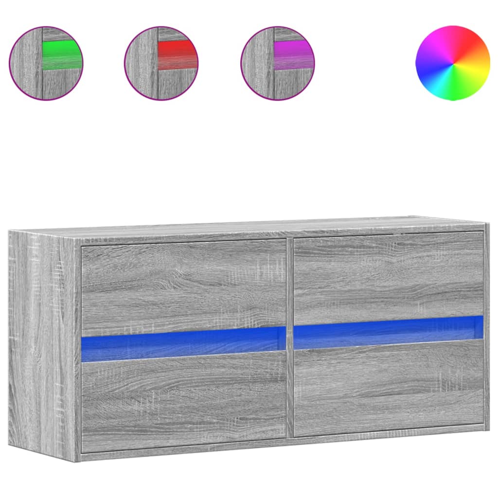 TV-möbel grå sonoma 100x31x45 cm Väggmonterad TV-bänk LED