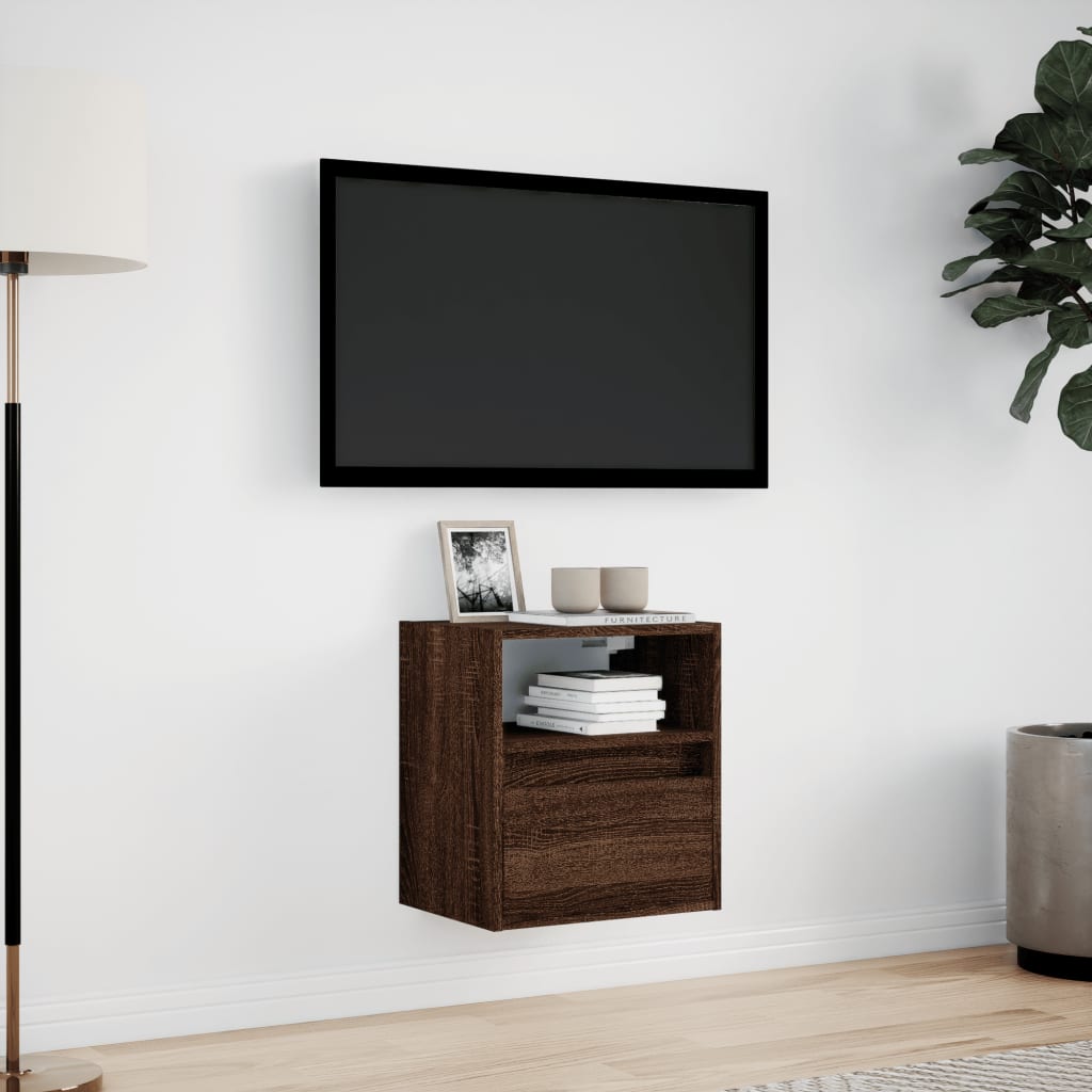 TV-möbel brun ek 41x31x45 cm Väggmonterad TV-bänk LED