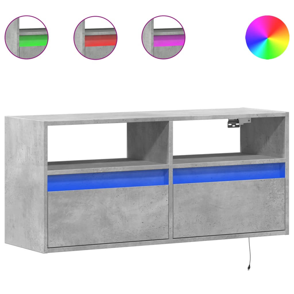 TV-möbel betonggrå 100x31x45 cm Väggmonterad TV-bänk LED