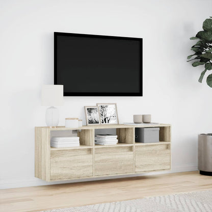 TV-möbel sonoma ek 130x31x45 cm Väggmonterad TV-bänk LED