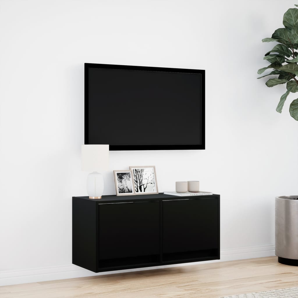 TV-möbel svart 80x31x35 cm Väggmonterad TV-bänk LED