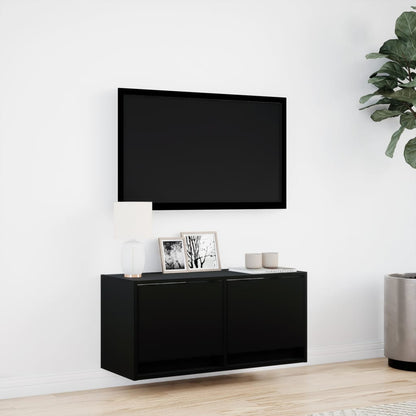 TV-möbel svart 80x31x35 cm Väggmonterad TV-bänk LED