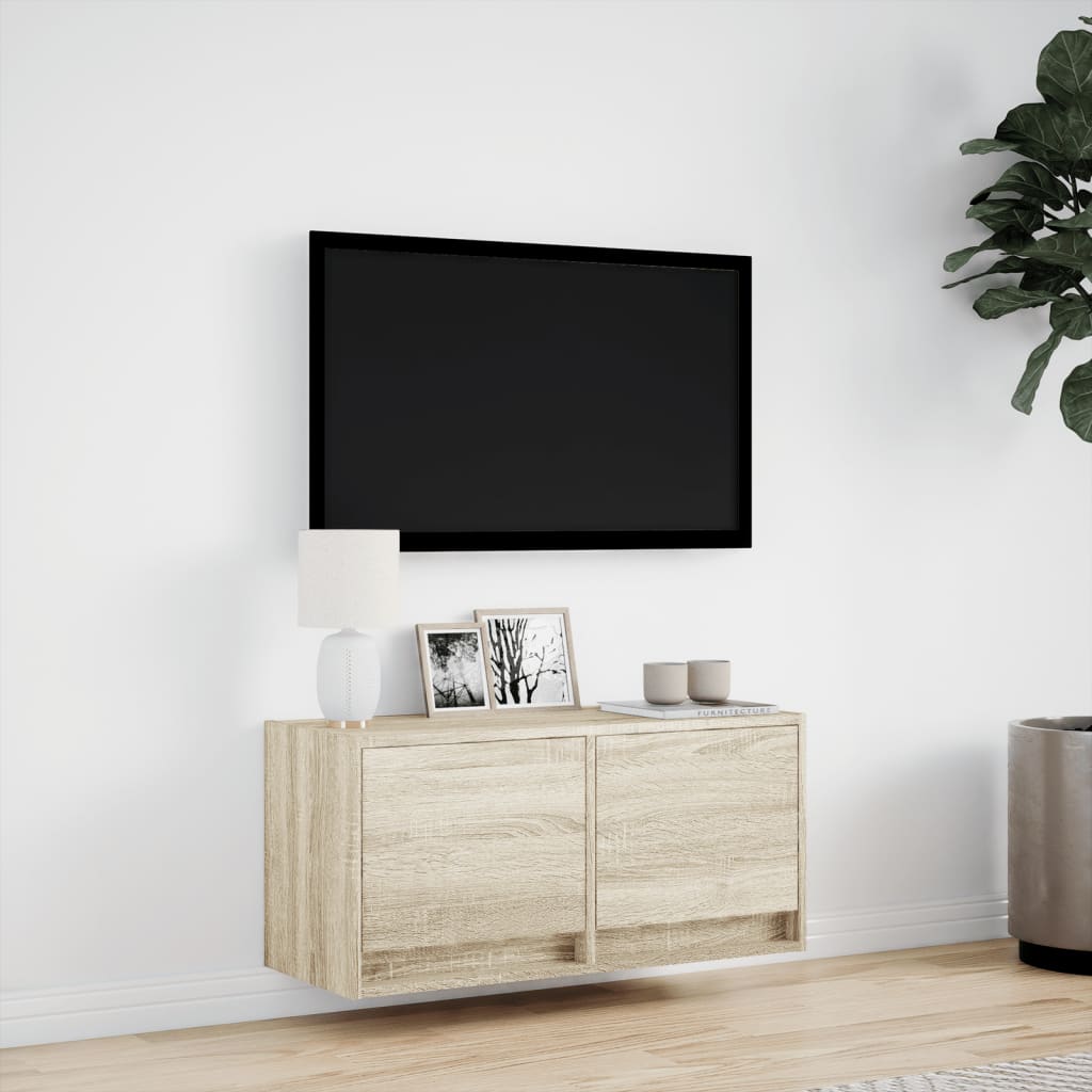 TV-möbel sonoma ek 80x31x35 cm Väggmonterad TV-bänk LED