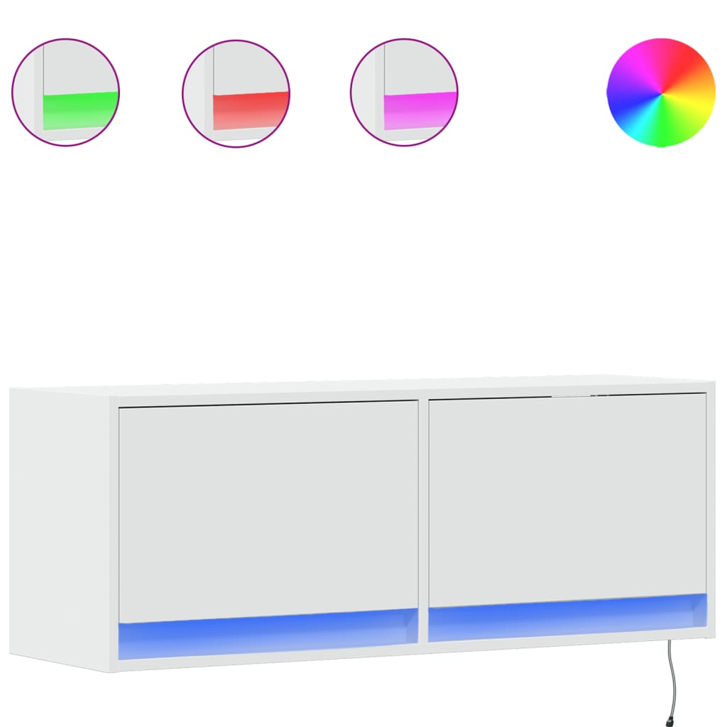 TV-möbel vit 100x31x35 cm Väggmonterad TV-bänk LED