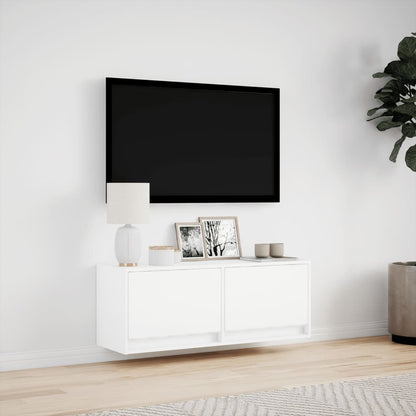 TV-möbel vit 100x31x35 cm Väggmonterad TV-bänk LED